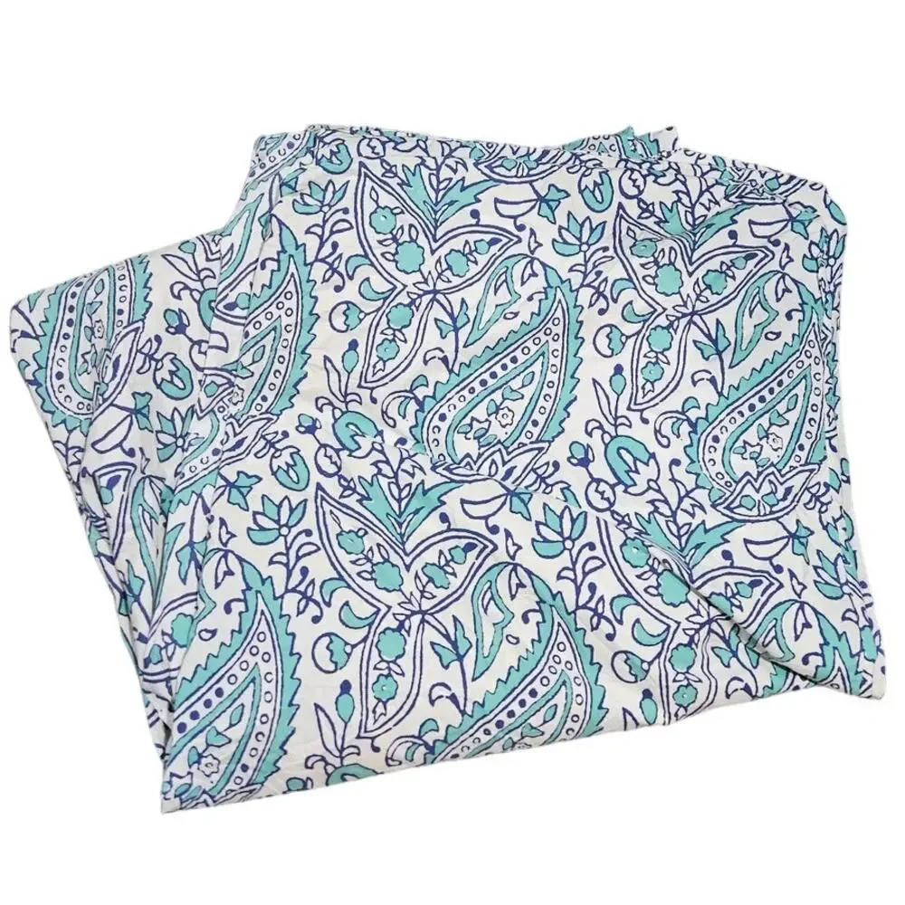 Pottery Barn Teen Full Queen Blue White Paisley Cotton Duvet Cover Boho Coastal